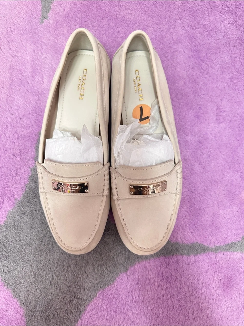 Coach Women's Beige Suede Loafers